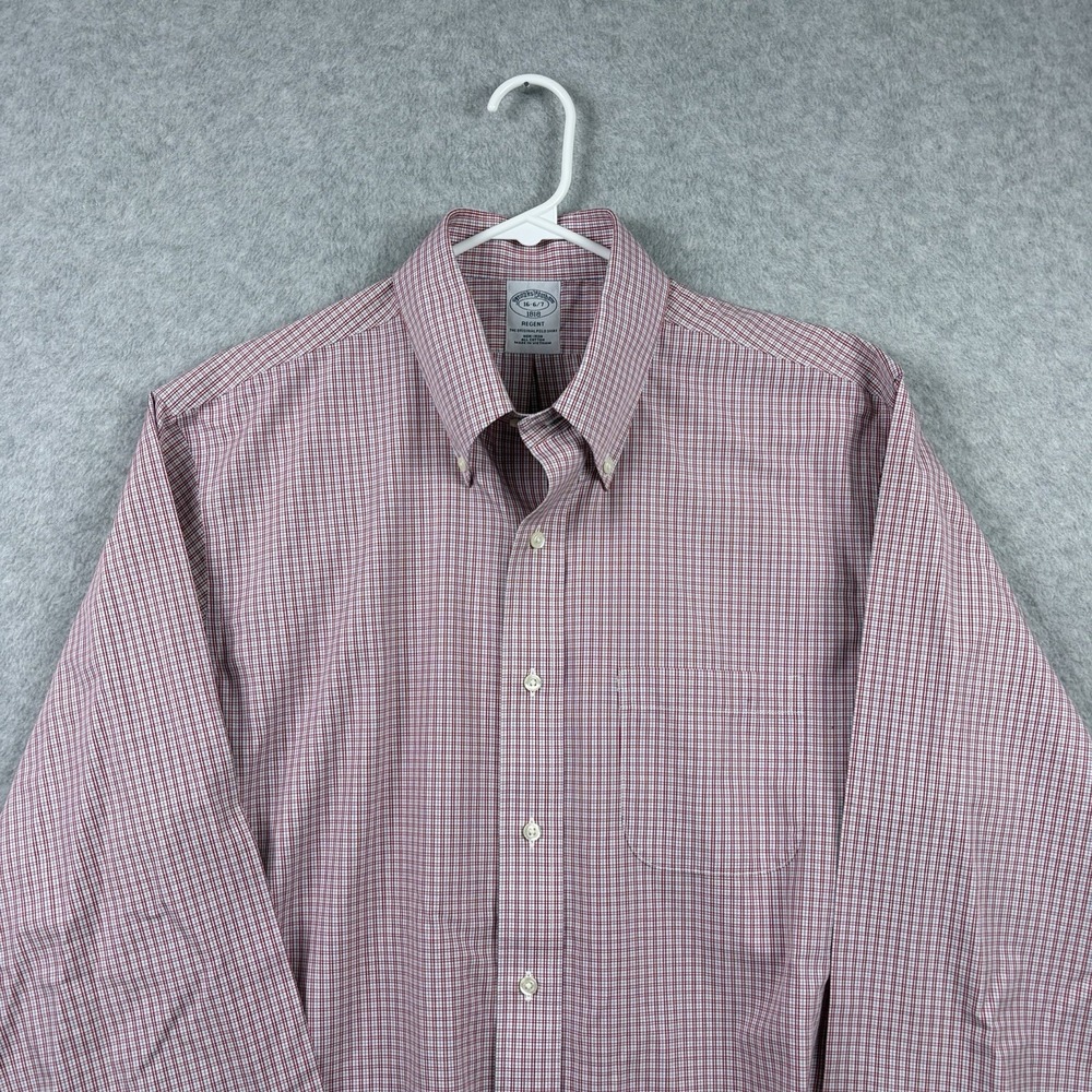 Brooks Brothers Shirt Mens Large Red Plaid Regent Button Down Non Iron Cotton